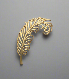 Sleek Vintage Large Golden Feather Brooch