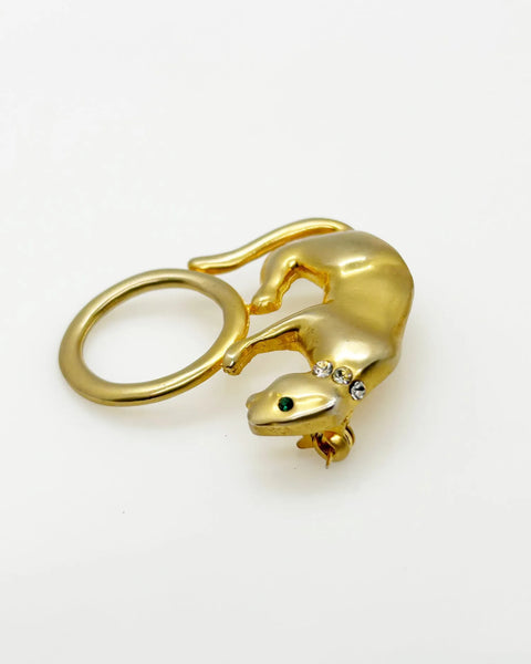 Sleek Gold Cat Panther Brooch