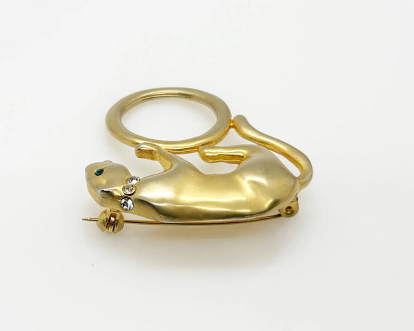 Sleek Gold Cat Panther Brooch