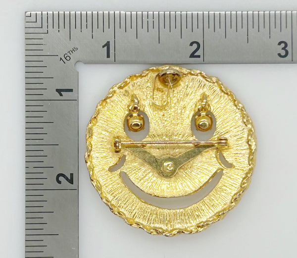 Vintage Smiley Face Pendant with Rhinestone Eyes