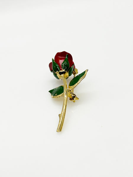 Small Vintage Red Rose Bud Brooch