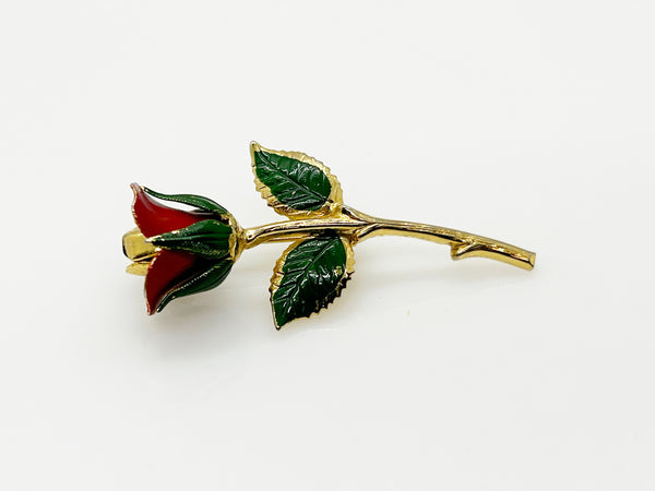 Small Vintage Red Rose Bud Brooch