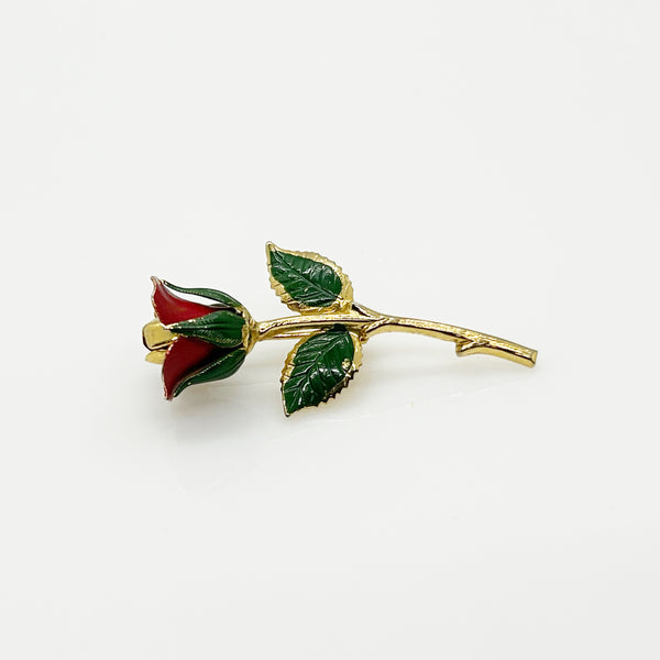 Small Vintage Red Rose Bud Brooch