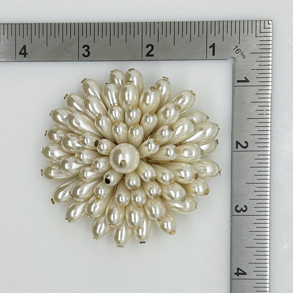 Bold 3-D Faux Pearl Vintage Flower Brooch