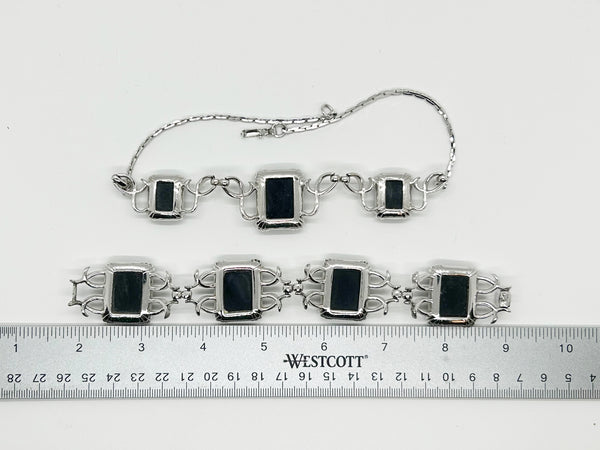 Striking Vintage Silver and Black Necklace and Bracelet Demi Parure