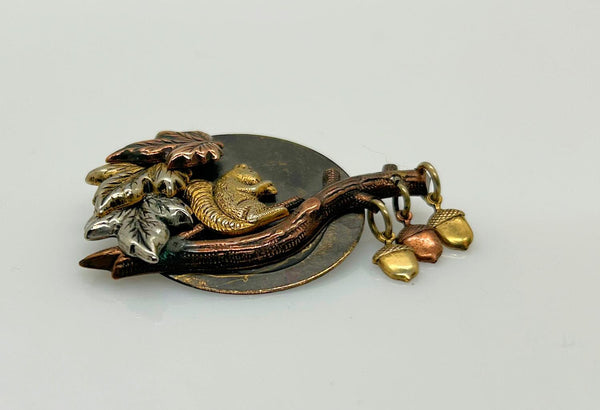 Squirrel and Acorns Tri-Tone Vintage Brooch