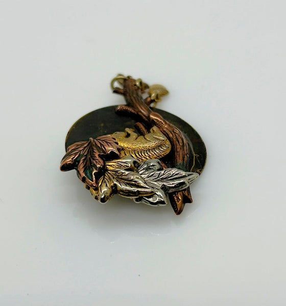 Squirrel and Acorns Tri-Tone Vintage Brooch