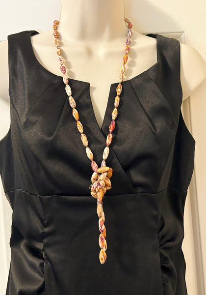 Striking 48" Brown, Purple and White Glass Beads Long Necklace - Lamoree’s Vintage