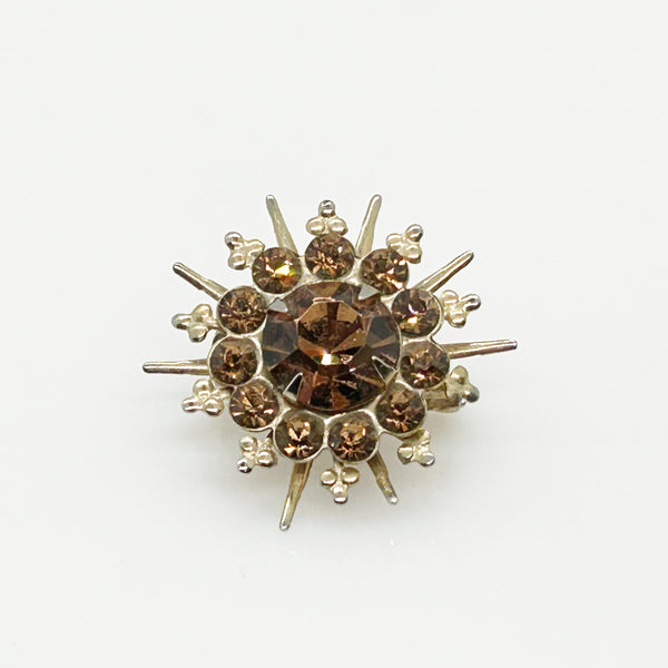 Vintage Golden Rhinestone Sunburst Brooch