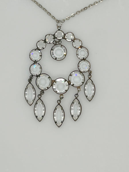 Estate Art Deco Circle Crystal Pendant with Glittering Drops