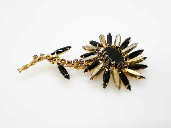 Striking Black and Gold Vintage Flower Pin