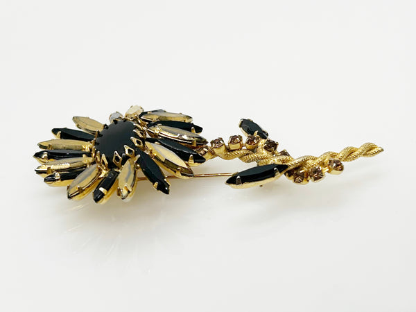 Striking Black and Gold Vintage Flower Pin