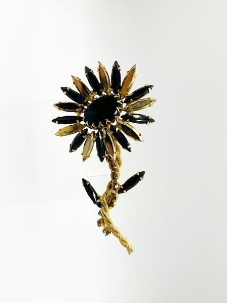 Striking Black and Gold Vintage Flower Pin