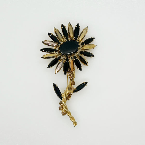 Striking Black and Gold Vintage Flower Pin