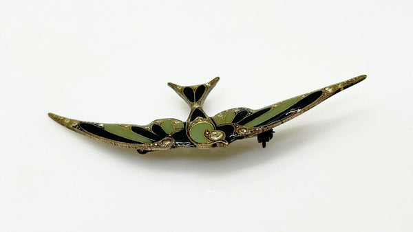 Vintage Art Deco Soaring Enamel & Paste Swallow Brooch