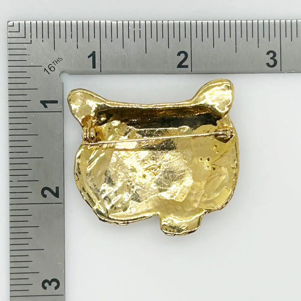 Sparkling, Expressive Gold and Black Tiger Face Brooch