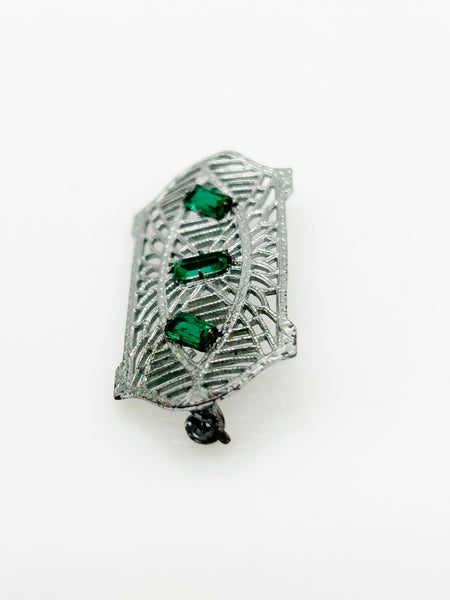 Discreet Vintage Art Deco Bar Pin with Green Stones