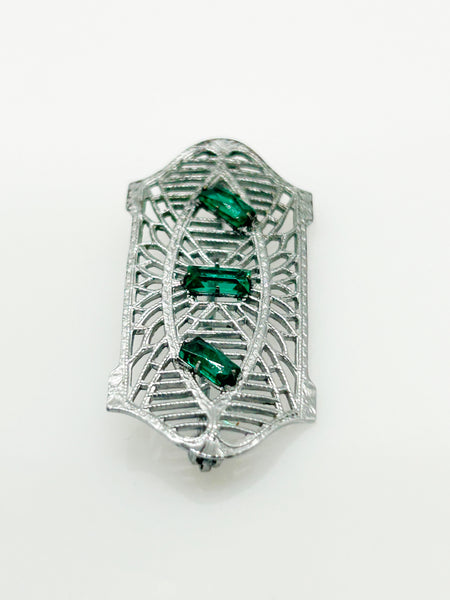 Discreet Vintage Art Deco Bar Pin with Green Stones