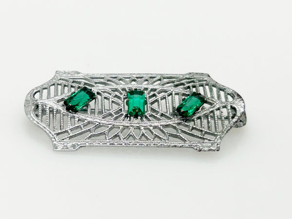 Discreet Vintage Art Deco Bar Pin with Green Stones