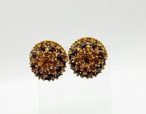 Vintage Round Golden Rhinestone Earrings - Lamoree’s Vintage