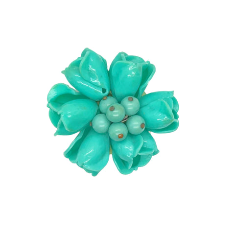 Vintage Turquoise Colored Lucite Plastic Floral Clip