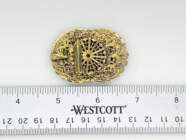 Vintage Oval Filigree Pin/ Pendant with Black Center Stone