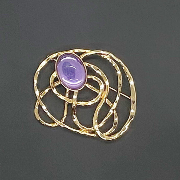 Vintage Avon "Golden Web” Brooch with Purple Cabochon Center - Lamoree’s Vintage