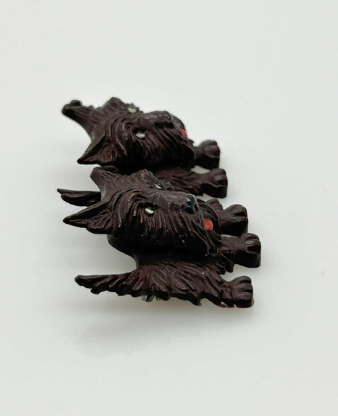 Vintage Czech Chocolate Brown Celluloid Scottie Dogs Brooch - Lamoree’s Vintage