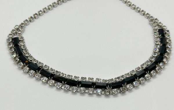 Vintage Evening Necklace with Black and White Rhinestones - Lamoree’s Vintage