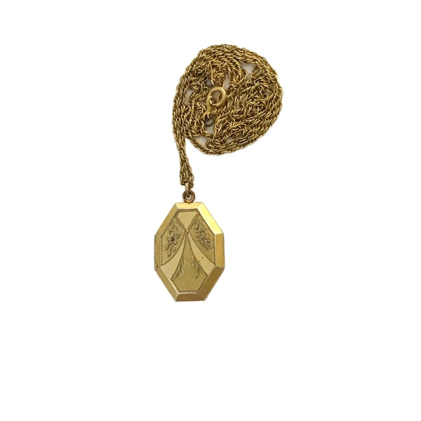 Vintage Geometric Gold Filled Art Deco Locket with Chain - Lamoree’s Vintage