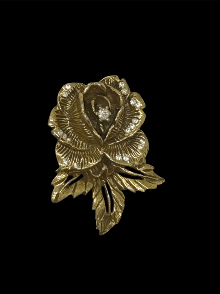 Vintage Goldette Rose Brooch with Rhinestones - Lamoree’s Vintage