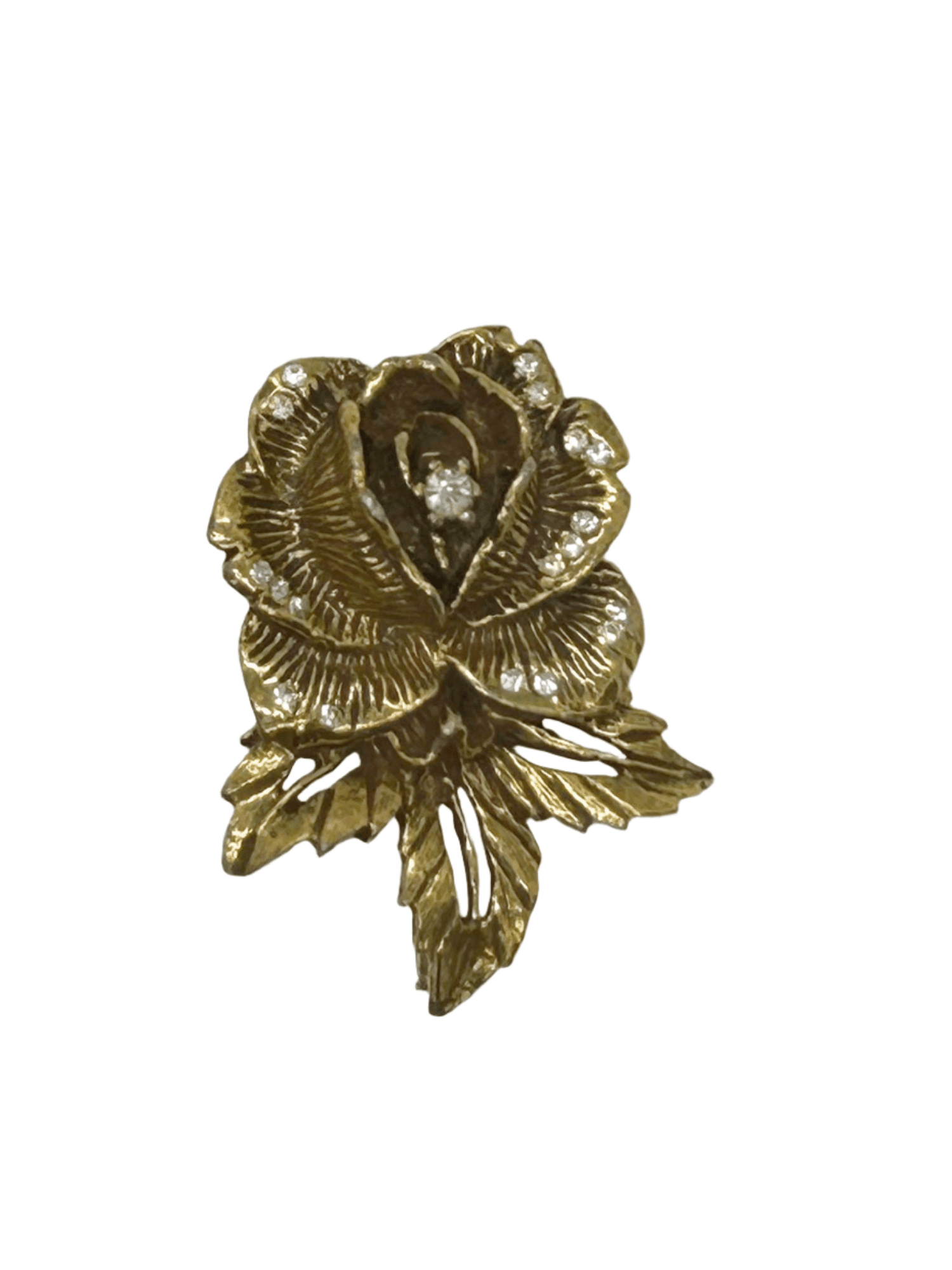 Vintage Goldette Rose Brooch with Rhinestones - Lamoree’s Vintage