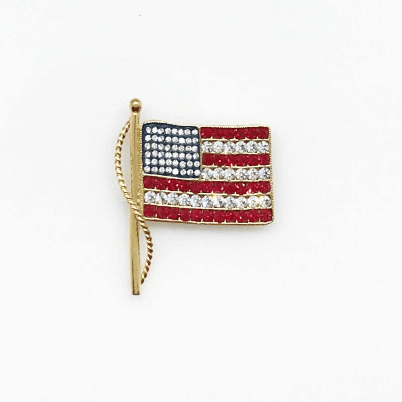 Vintage Kenneth Jay Lane American Rhinestone Flag Brooch Pendant - Lamoree’s Vintage