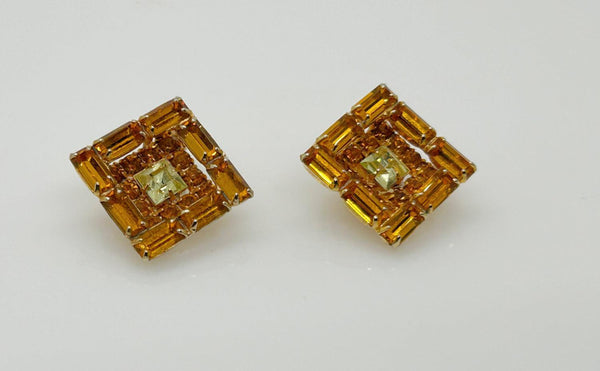 Vintage Kramer Layered Golden Square Rhinestone Earrings - Lamoree’s Vintage