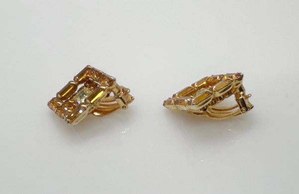 Vintage Kramer Layered Golden Square Rhinestone Earrings - Lamoree’s Vintage