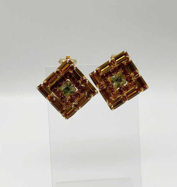 Vintage Kramer Layered Golden Square Rhinestone Earrings - Lamoree’s Vintage