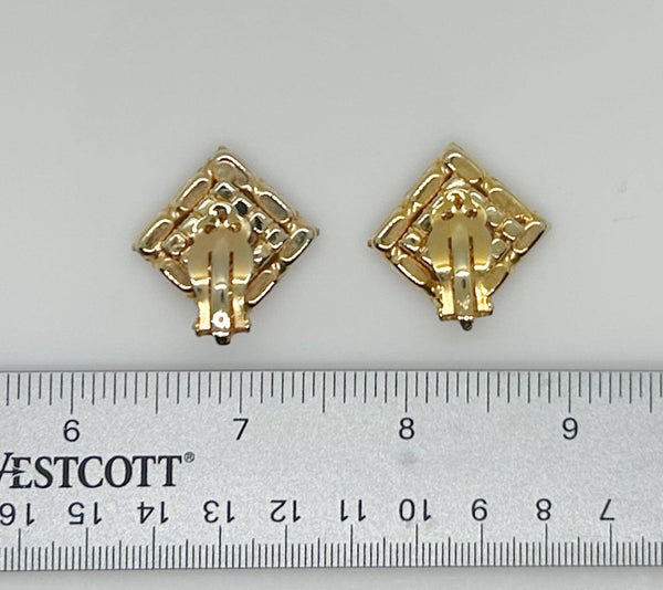 Vintage Kramer Layered Golden Square Rhinestone Earrings - Lamoree’s Vintage