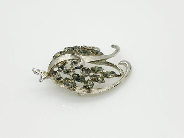 Vintage Silvery BSK Abstract Brooch with Silver Gray Rhinestones - Lamoree’s Vintage