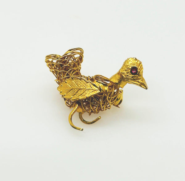 Vintage Wire Bird Brooch with Red Eye