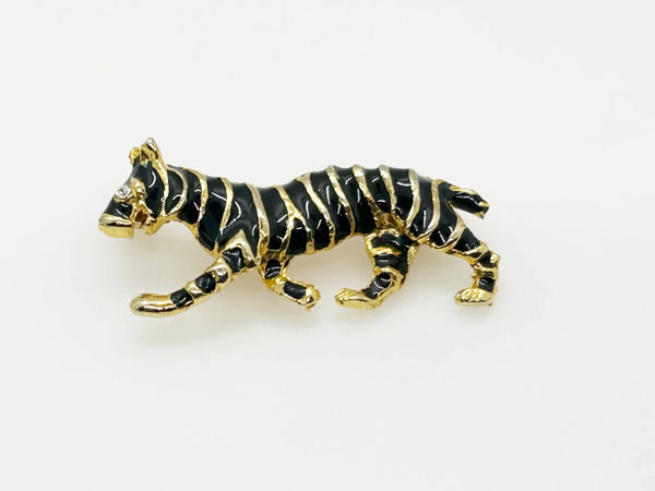 Sleek Black and Gold Tiger Brooch