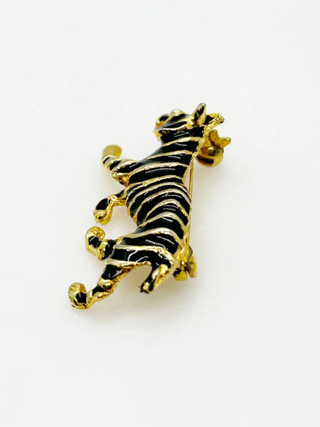 Sleek Black and Gold Tiger Brooch