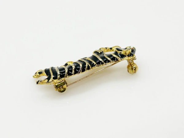 Sleek Black and Gold Tiger Brooch