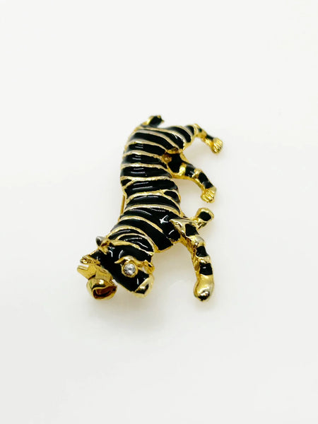 Sleek Black and Gold Tiger Brooch