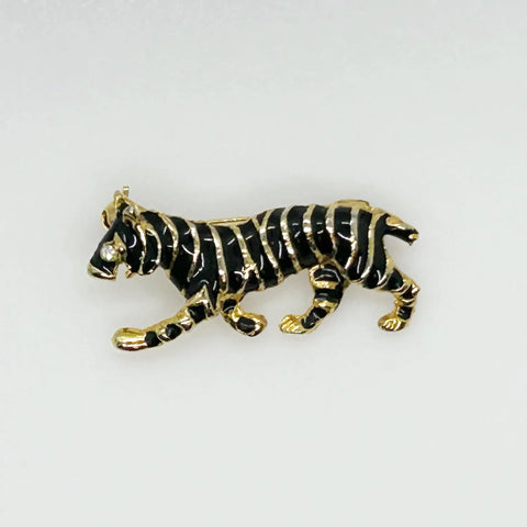 Sleek Black and Gold Tiger Brooch