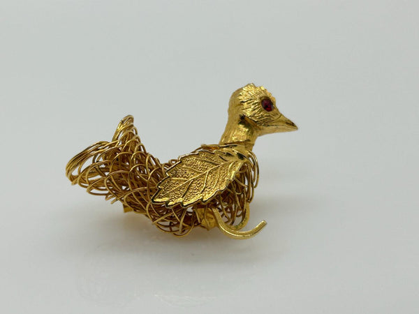 Vintage Wire Bird Brooch with Red Eye