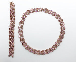 Glamorous Vintage Pink Rhinestone Braided Necklace with Matching Bracelet - Lamoree’s Vintage