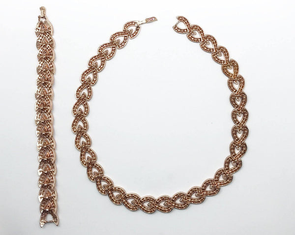 Glamorous Vintage Pink Rhinestone Braided Necklace with Matching Bracelet - Lamoree’s Vintage