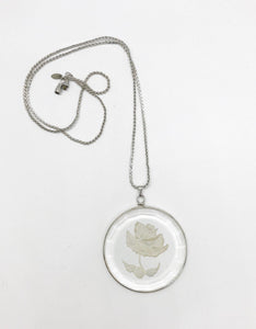 Hallmark Glass Etched Frosted Rose Pendant and Chain - Lamoree’s Vintage