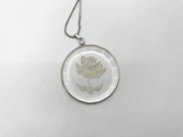 Hallmark Glass Etched Frosted Rose Pendant and Chain - Lamoree’s Vintage
