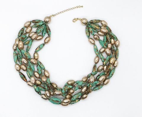 Lovely Six Strand Turquoise and Gold Bead Necklace - Lamoree’s Vintage